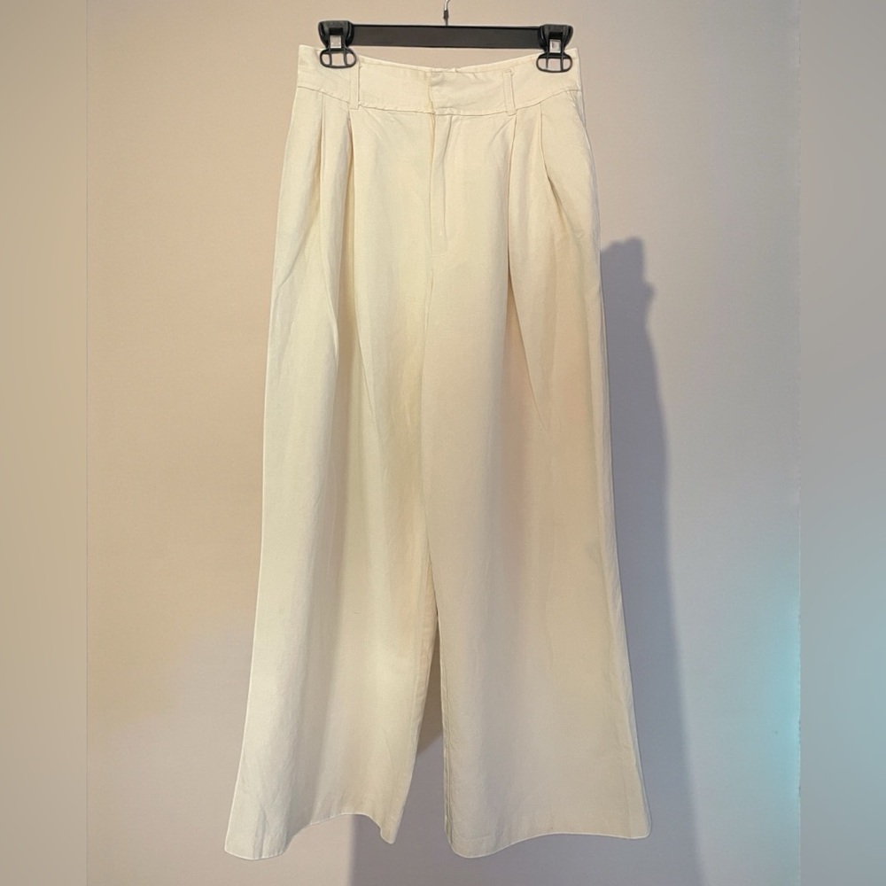 Zara Linen Blend Tailored Trousers Cream XS Straight Leg - Picture 6 of 6